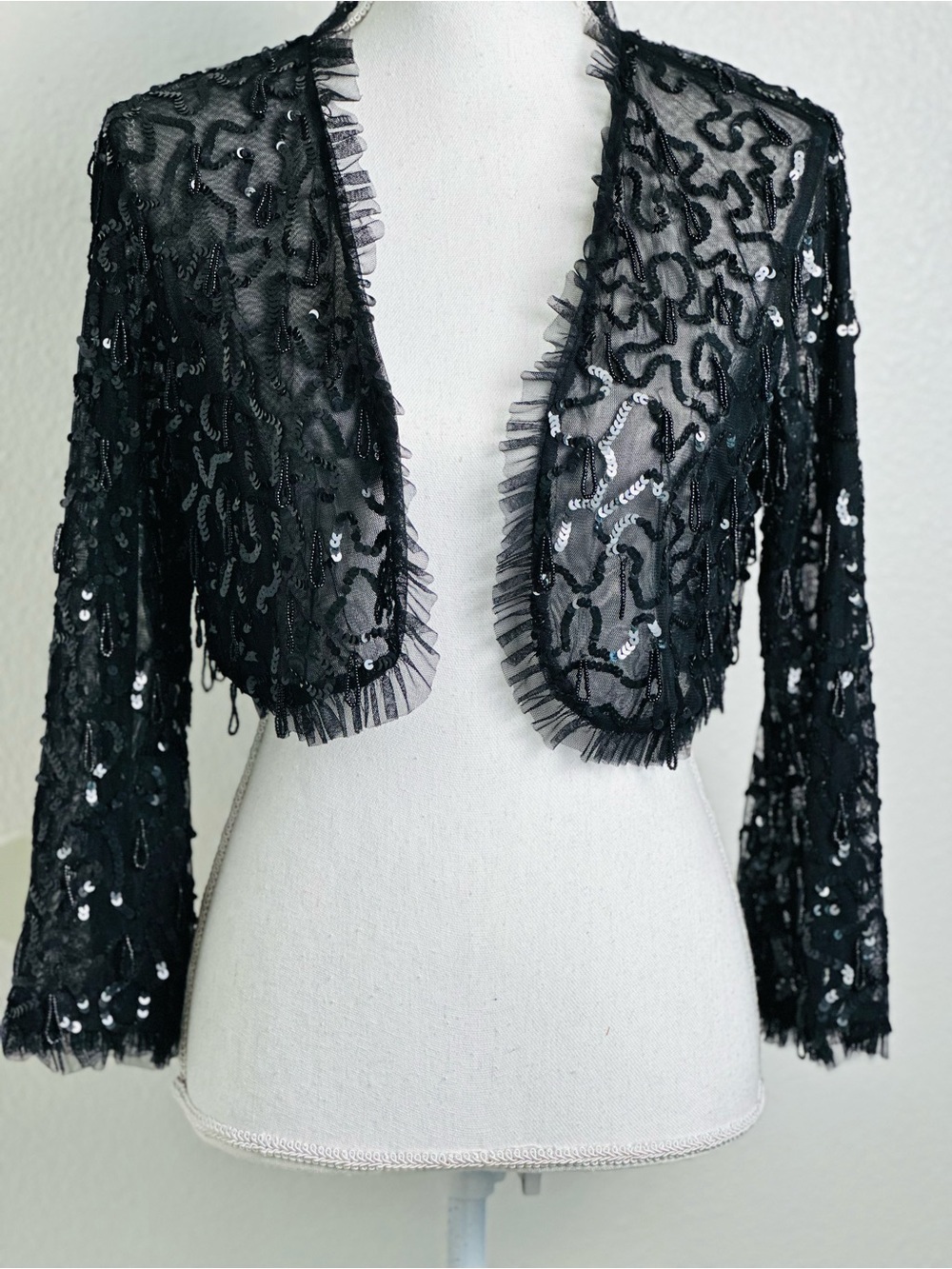 Vintage Betsey Johnson Black Sequin Embellished Cropped Cardigan